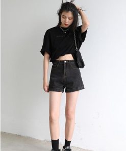 Modest Fits Casual, College Fits Aesthetic - Grunge Black Jean Shorts