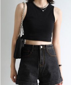 Modest Fits Casual, College Fits Aesthetic - Grunge Black Jean Shorts