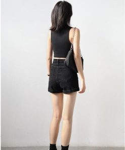 Modest Fits Casual, College Fits Aesthetic - Grunge Black Jean Shorts