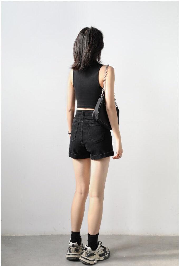 Modest Fits Casual, College Fits Aesthetic - Grunge Black Jean Shorts Modest Fits Casual, College Fits Aesthetic - Grunge Black Jean Shorts