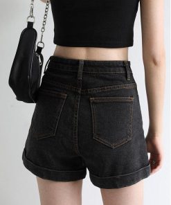 Modest Fits Casual, College Fits Aesthetic - Grunge Black Jean Shorts