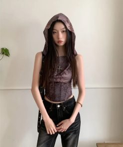 Modest Office Outfits Summer, Minimalist Feminine Outfits - Hooded Corset Top