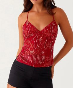 Modest Office Outfits Summer, Soft Modest Outfits - Sequined Beaded Backless Top