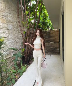 Moon Vera Swan Curve Sleeveless T-Shirt and Casual Long Pants Set - Women's Summer Two-Piece Outfit, Y2K Style, Trendy and Comfortable