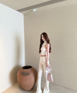 Moon Vera Swan Curve Sleeveless T-Shirt and Casual Long Pants Set - Women's Summer Two-Piece Outfit, Y2K Style, Trendy and Comfortable