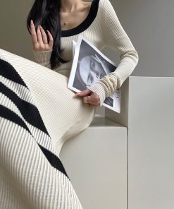 Moonlight Schumann Tencel Bodycon Dress - High Elasticity Slim Fit, Elegant Commuter Style, Knitted, Perfect for 90s and Y2K Fashion