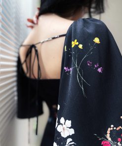 Moonlit Evening Floral Lace Printed Mermaid Dress - Slimming Vintage Black Commuter Style