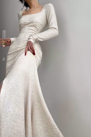 Moonlit Sea French Heavy Beaded Dress - Elegant Evening Gown for Autumn, Luxury Fashion, High-End Style