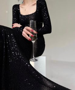 Moonlit Sea French Heavy Beaded Dress - Elegant Evening Gown for Autumn, Luxury Fashion, High-End Style