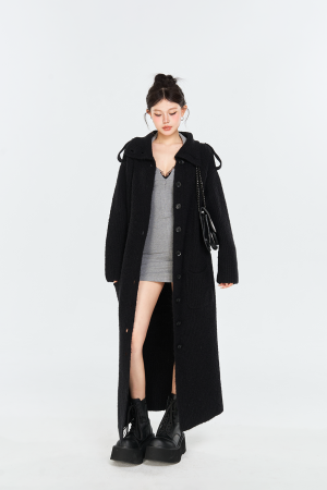 Moroccan Wool-Lined Collar Sweater Coat, Loose Thick Long Knitted Cardigan for Winter Fashion, Cozy Winter Outerwear