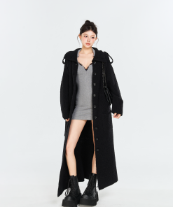 Moroccan Wool-Lined Collar Sweater Coat, Loose Thick Long Knitted Cardigan for Winter Fashion, Cozy Winter Outerwear