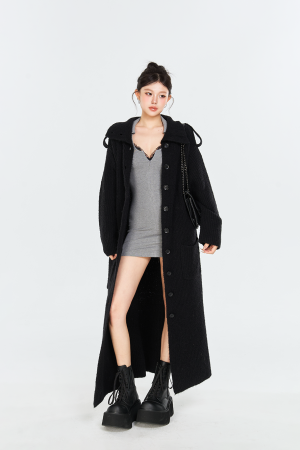 Moroccan Wool-Lined Collar Sweater Coat, Loose Thick Long Knitted Cardigan for Winter Fashion, Cozy Winter Outerwear