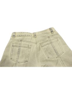 Mud Dyed Yellow Denim Wide-Leg Pants - Vintage American Style Curved Blade Design for 90s and Y2K Fashion Lovers