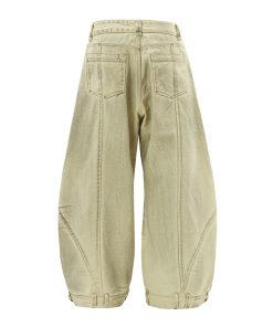 Mud Dyed Yellow Denim Wide-Leg Pants - Vintage American Style Curved Blade Design for 90s and Y2K Fashion Lovers