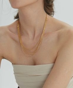 Multi-Layer Chain Choker Necklace - Brass Gold-Plated, European & American Retro Style, High-End Light Luxury Accessory