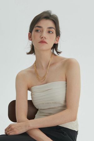 Multi-Layer Chain Choker Necklace - Brass Gold-Plated, European & American Retro Style, High-End Light Luxury Accessory