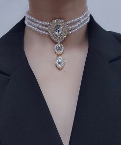 Multi-Layer Diamond-Studded Water Drop Pearl Necklace - Exaggerated Personality Chain, Trendy Light Luxury Fashion Accessory
