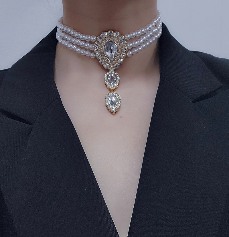 Multi-Layer Diamond-Studded Water Drop Pearl Necklace - Exaggerated Personality Chain, Trendy Light Luxury Fashion Accessory Multi-Layer Diamond-Studded Water Drop Pearl Necklace - Exaggerated Personality Chain, Trendy Light Luxury Fashion Accessory