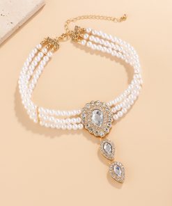 Multi-Layer Diamond-Studded Water Drop Pearl Necklace - Exaggerated Personality Chain, Trendy Light Luxury Fashion Accessory