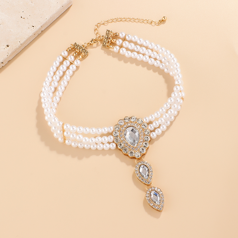 Multi-Layer Diamond-Studded Water Drop Pearl Necklace - Exaggerated Personality Chain, Trendy Light Luxury Fashion Accessory Multi-Layer Diamond-Studded Water Drop Pearl Necklace - Exaggerated Personality Chain, Trendy Light Luxury Fashion Accessory