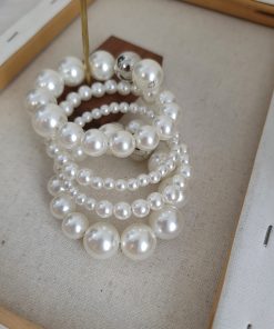 Multi-Layer Faux Pearl Wrap Bracelet - Spiral Bangle for Fashionable Commuting, 90s Inspired Accessory