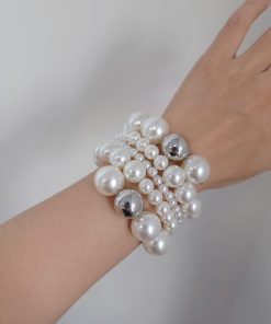 Multi-Layer Faux Pearl Wrap Bracelet - Spiral Bangle for Fashionable Commuting, 90s Inspired Accessory