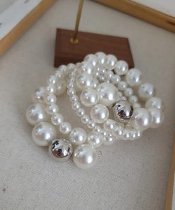 Multi-Layer Faux Pearl Wrap Bracelet - Spiral Bangle for Fashionable Commuting, 90s Inspired Accessory