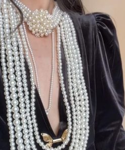 Multi-Layer Flower Pearl Necklace | Vintage Long Tassel Sweater Chain Accessory for Evening Wear, Boho Chic Style