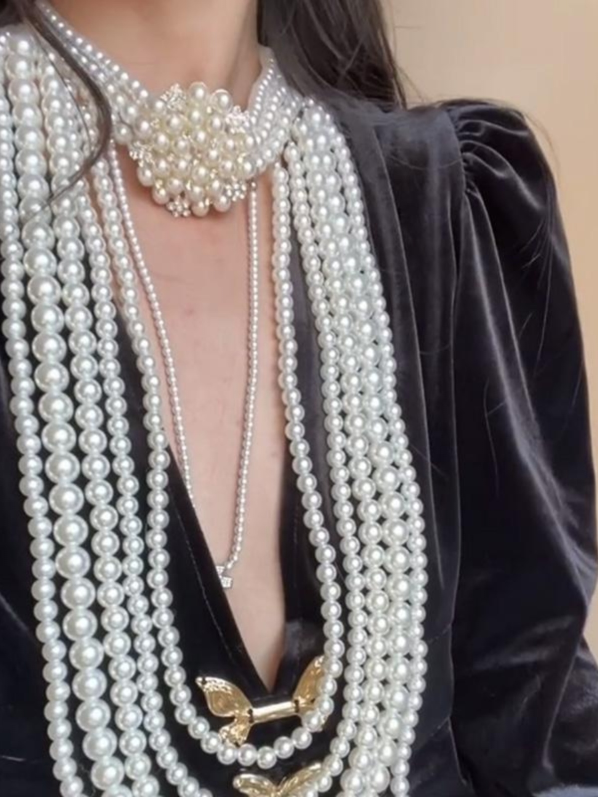 Multi-Layer Flower Pearl Necklace | Vintage Long Tassel Sweater Chain Accessory for Evening Wear, Boho Chic Style Multi-Layer Flower Pearl Necklace | Vintage Long Tassel Sweater Chain Accessory for Evening Wear, Boho Chic Style