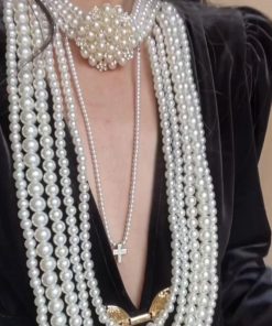 Multi-Layer Flower Pearl Necklace | Vintage Long Tassel Sweater Chain Accessory for Evening Wear, Boho Chic Style