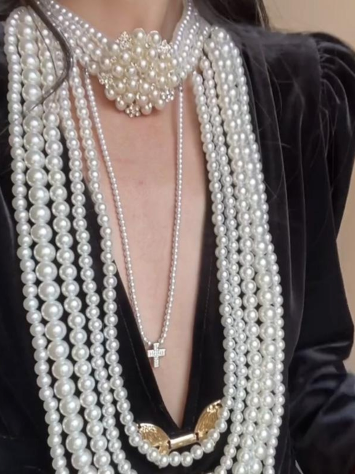 Multi-Layer Flower Pearl Necklace | Vintage Long Tassel Sweater Chain Accessory for Evening Wear, Boho Chic Style Multi-Layer Flower Pearl Necklace | Vintage Long Tassel Sweater Chain Accessory for Evening Wear, Boho Chic Style