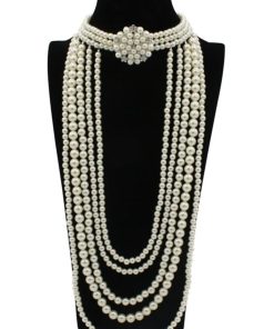 Multi-Layer Flower Pearl Necklace | Vintage Long Tassel Sweater Chain Accessory for Evening Wear, Boho Chic Style