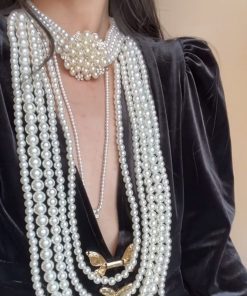 Multi-Layer Flower Pearl Necklace | Vintage Long Tassel Sweater Chain Accessory for Evening Wear, Boho Chic Style