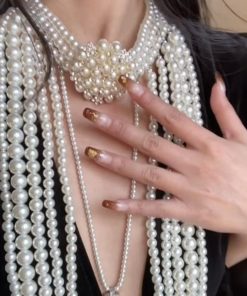 Multi-Layer Flower Pearl Necklace | Vintage Long Tassel Sweater Chain Accessory for Evening Wear, Boho Chic Style