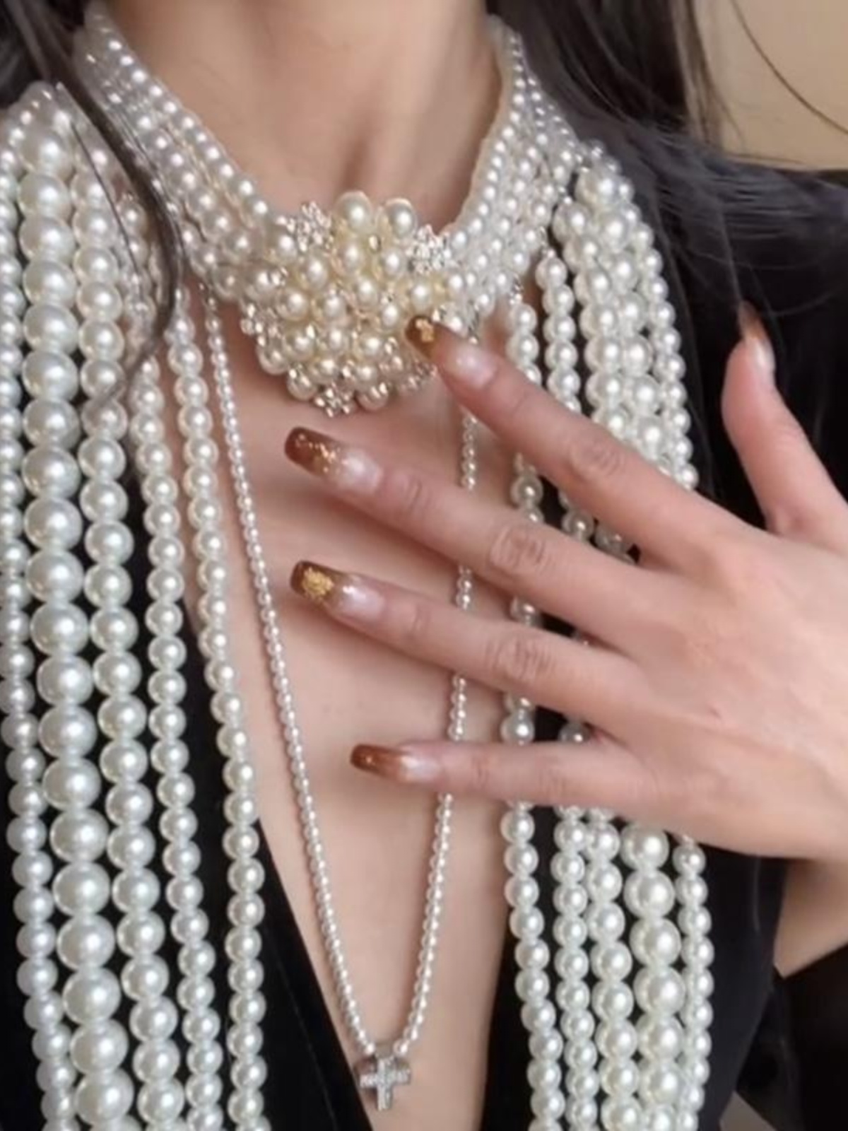 Multi-Layer Flower Pearl Necklace | Vintage Long Tassel Sweater Chain Accessory for Evening Wear, Boho Chic Style Multi-Layer Flower Pearl Necklace | Vintage Long Tassel Sweater Chain Accessory for Evening Wear, Boho Chic Style