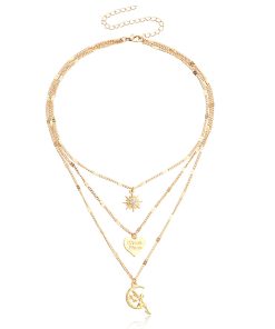 Multi-Layer Gold Vintage Heart Necklace with Eight-Pointed Star Clavicle Chain - European American Niche Jewelry Fashion