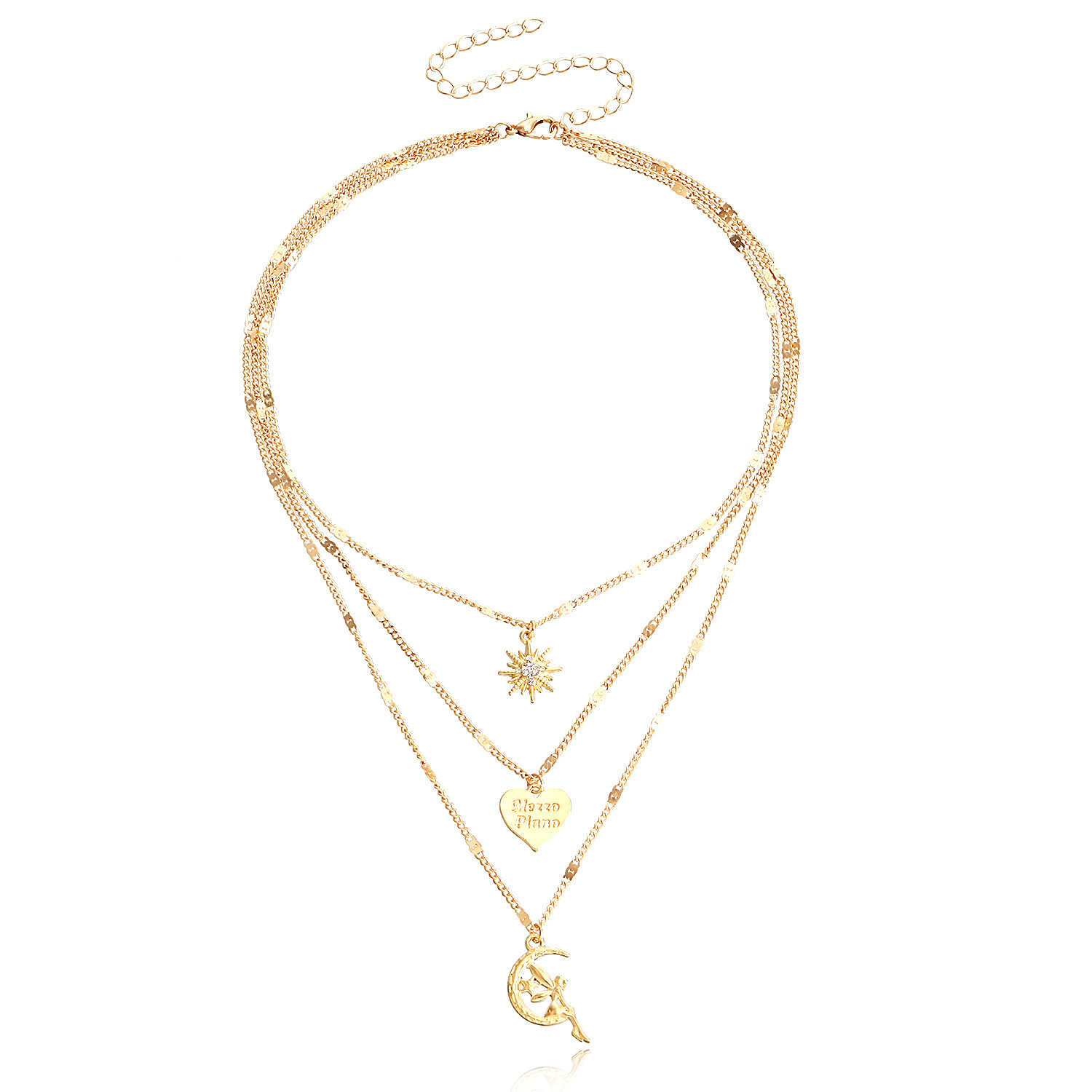 Multi-Layer Gold Vintage Heart Necklace with Eight-Pointed Star Clavicle Chain - European American Niche Jewelry Fashion Multi-Layer Gold Vintage Heart Necklace with Eight-Pointed Star Clavicle Chain - European American Niche Jewelry Fashion