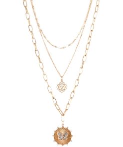 Multi-Layer Minimalist Necklace with Round Discs and Butterfly Design, Diamond Inlaid Collarbone Chain, European and American Style