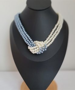 Multi-Layer Pearl Necklace with Black and White Splicing, Knotted Choker, Versatile Neck Chain for Stylish Layering