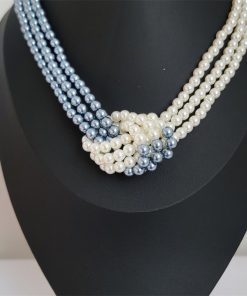Multi-Layer Pearl Necklace with Black and White Splicing, Knotted Choker, Versatile Neck Chain for Stylish Layering