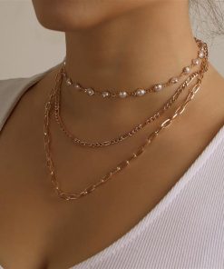 Multi-Layer Pearl Pendant Necklace for Women - Trendy Metal Jewelry, European and American Style Fashion Accessories