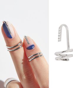 Multi-Layered Geometric Line Style Diamond-Inlaid Fingertip Ring for Women - Trendy Art Design Fashion Accessory