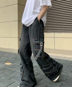 Multi-Pocket Denim Pants for Men and Women, Loose Retro Wide-Leg Casual Work Pants, Trendy 90s Style