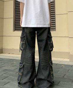 Multi-Pocket Denim Pants for Men and Women, Loose Retro Wide-Leg Casual Work Pants, Trendy 90s Style