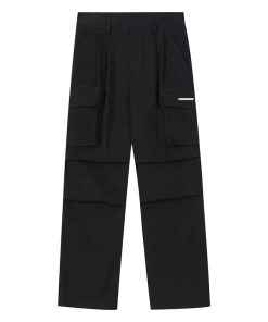 Multi-Pocket Pleated Cargo Pants with Metal Tag - Clean Fit Long Work Pants for Versatile Style and Functionality