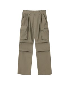 Multi-Pocket Pleated Cargo Pants with Metal Tag - Clean Fit Long Work Pants for Versatile Style and Functionality