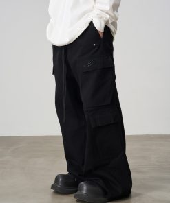 Multi-Pocket Wide-Leg Workwear Pants - Flowing Ribbon Street Style Hip-Hop Casual Fit