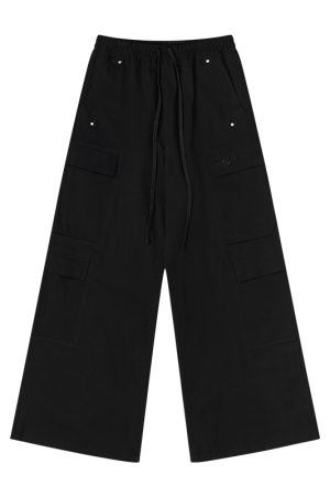 Multi-Pocket Wide-Leg Workwear Pants - Flowing Ribbon Street Style Hip-Hop Casual Fit