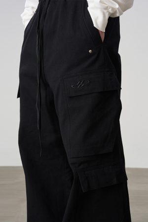 Multi-Pocket Wide-Leg Workwear Pants - Flowing Ribbon Street Style Hip-Hop Casual Fit