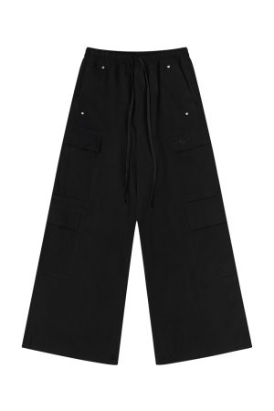 Multi-Pocket Wide-Leg Workwear Pants - Flowing Ribbon Street Style Hip-Hop Casual Fit